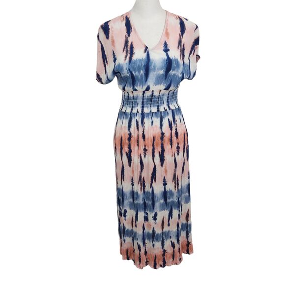Bebop Dresses & Skirts - BeBop Powder Pink and Blue Smocked Midi Dress Size Small BeBop Boho Dress